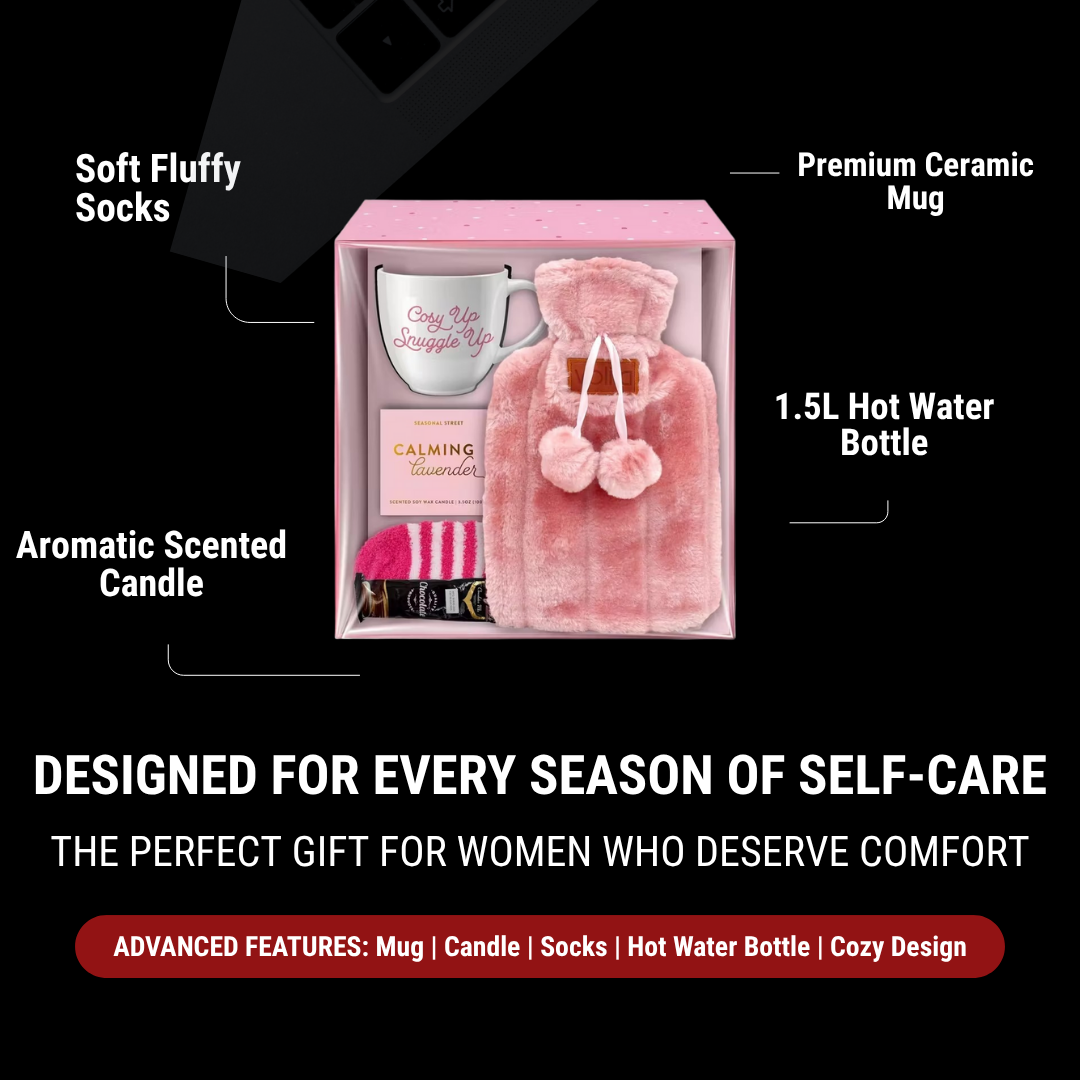 GlowHaven Women’s Cozy Gift Set – Mug, Candle, Socks & Hot Water Bottle