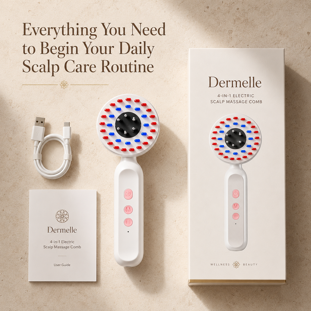 Dermelle 4-in-1 Electric Scalp Massage Comb