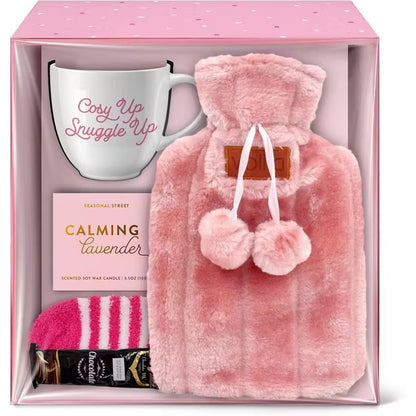 GlowHaven Women’s Cozy Gift Set – Mug, Candle, Socks & Hot Water Bottle
