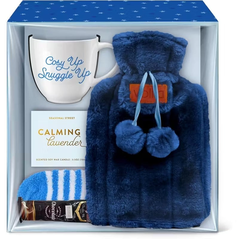 GlowHaven Women’s Cozy Gift Set – Mug, Candle, Socks & Hot Water Bottle